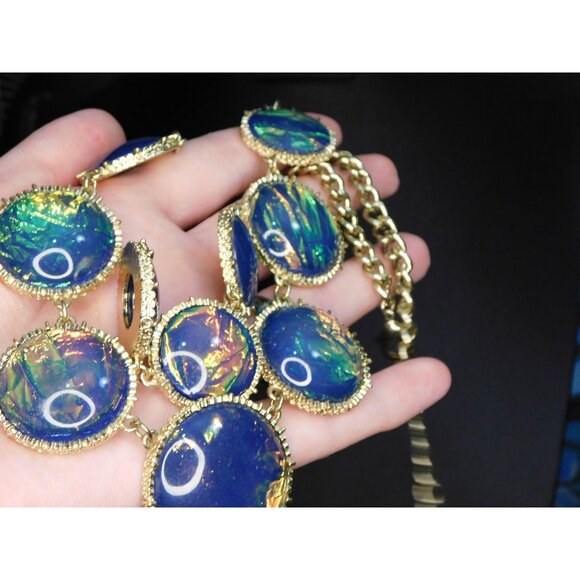 Whimsical Fantasy Faux Opal Statement Necklace - Picture 6 of 6